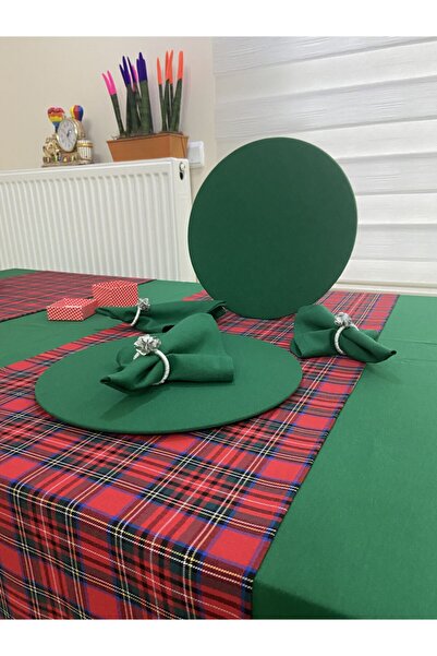 Zeren Home Темно-зелена скатертина, новорічний бігун, 4 зелених підставки, 4 ...