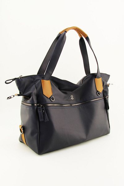 HNB Navy Blue Washed Leather Casual Tote Women's Bag