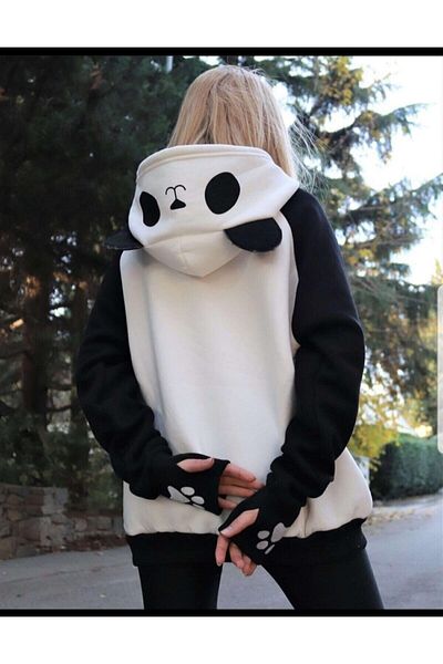 BSV MODA Hanorac Panda alb negru de damă