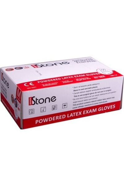Karaca Ambalaj قفازات اللاتكس البودرة الحجرية - 100 قطعة صحية طبية