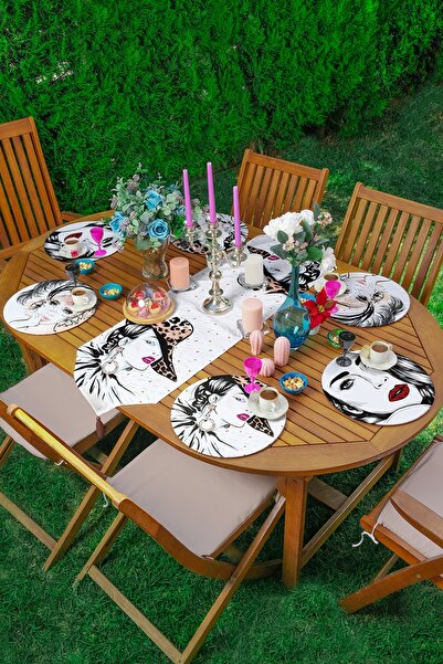 Realhomes 6+1'li Karakalem Rujlu Kadın Tasarımlı Supla Runner Seti