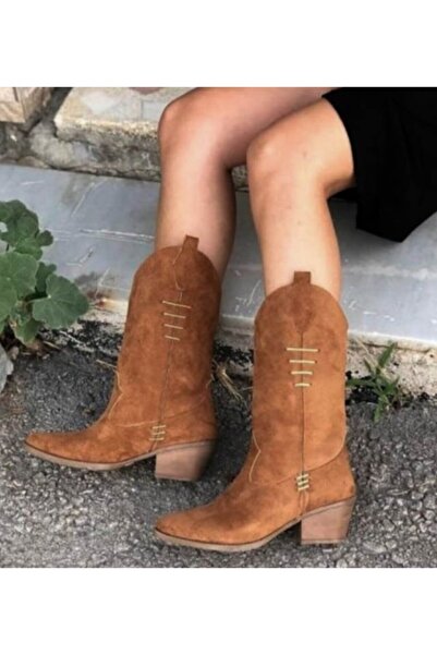WHİTE LİNE Süet Taba Sivri Burun Kadın Kovboy Bot
