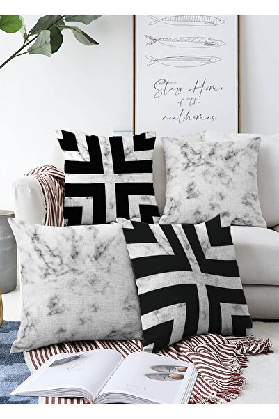 Realhomes مجموعة من 4 أغطية وسائد راشيل محبوكة بزخارف رخامية مزدوجة الجوانب