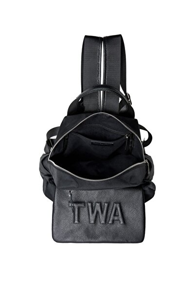 Twinsaction Allegra Siyah Deri Detaylı Sırt Çantası