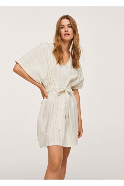 MANGO Woman Γυναικείο φόρεμα από βαμβακερό φιόγκο εκρού