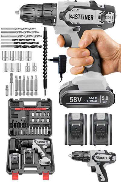 STEİNER Germany Technology Kupfer Darbeli 58 V 5 Ah Çift Akülü Vidalama Matka...