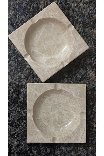 Pergamon منفضة سجائر مربعة من الرخام البيج السميك قطعة واحدة