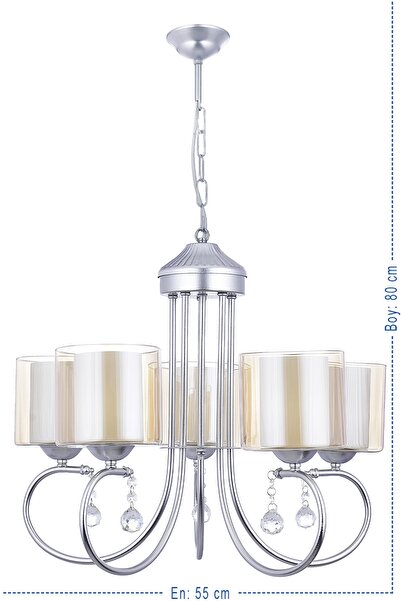 Genel Markalar Mihrimah 5 Li Lüx Çift Camlı Avize (gümüş)