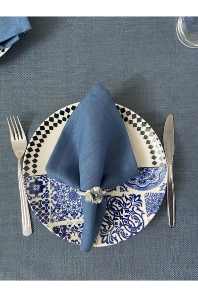 Zeren Home Șervețel cu sclipici cu aspect de in Albastru indigo 35 X 35