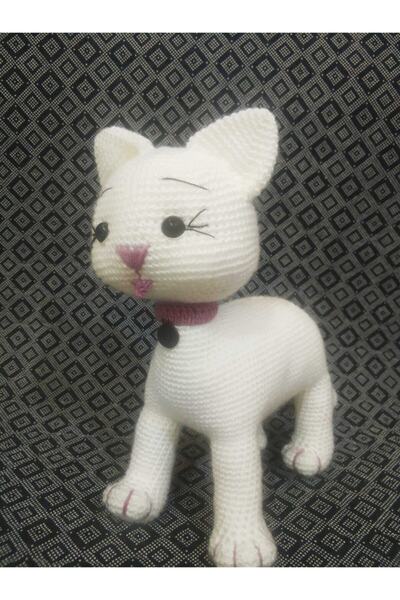 LRS STORE Peluş Kedi Amigurumi Hediye Oyuncak Organik Iplik Hand Made 25 cm