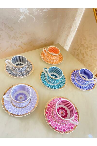 İmren Collection طقم فناجين فاخر من Bhone China فناجين قهوة تركية متعددة الألوان