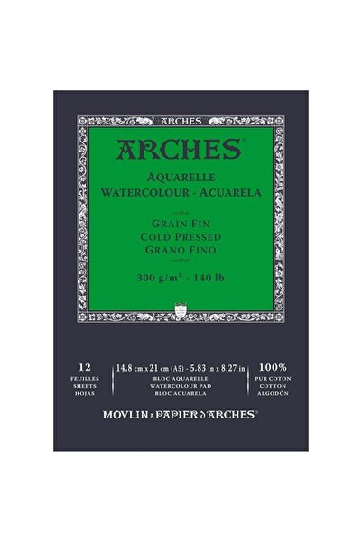 Arches Sulu Boya Blok Defter Cold Pressed 300g 12 Yaprak 14,8x21