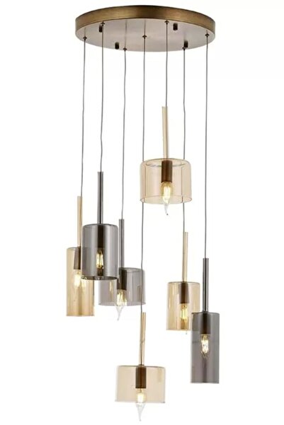 Genel Markalar Av-60043-7et-bf Eskitme Kaplama Modern Avize E14 Metal Cam 45cm