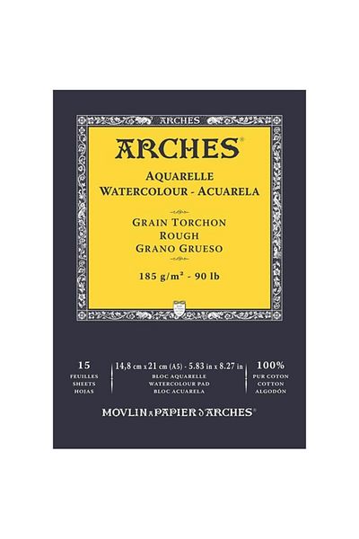 Arches دفتر ملاحظات بلوك بالألوان المائية 185 جرام 15 ورقة 14.8x21