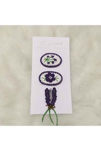 Merve ÖZTÜRK Lavanta Broş Ve Nakışlı Toka Set