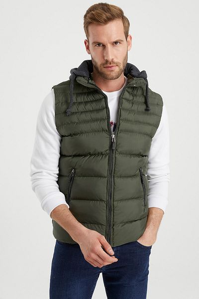 DYNAMO Men's Khaki Plus Size Removable Hooded Puffer Vest