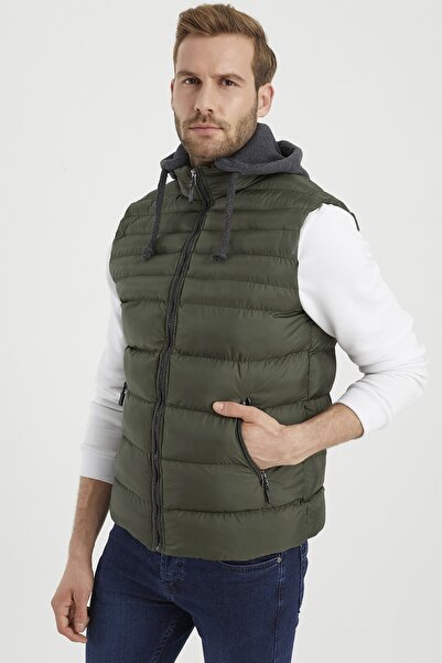 DYNAMO Erkek Haki Büyük Beden Çıkarılabilir Kapüşonlu Şişme Yelek