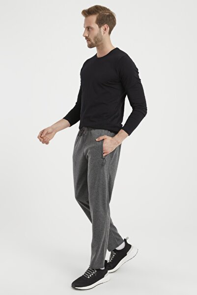 DYNAMO Men's Anthracite Large Size Sweatpants Straight Comfortable Fit with Zipper Pocket