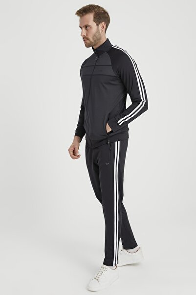 DYNAMO Erkek Siyah Eşofman Takımı Dalgıç Kumaş Yanları Şeritli Klr Gym As-300 Siyah