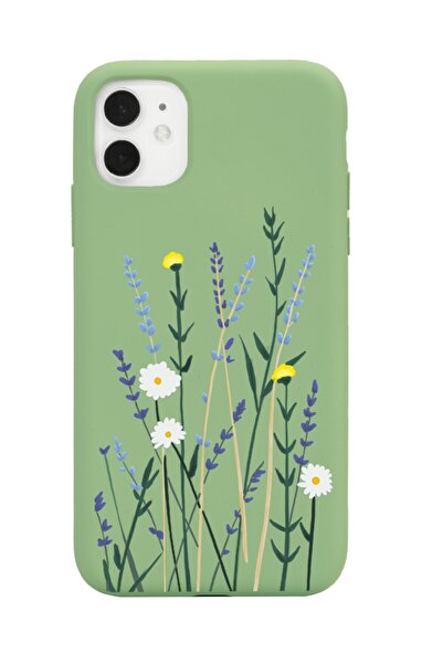 Spoyi Iphone 11 Uyumlu Softy Lavenders Tasarımlı Yeşil Lansman Telefon Kılıfı