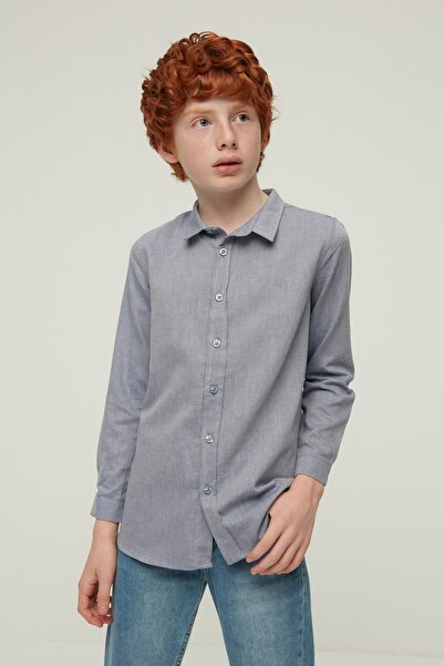 TRENDYOLKIDS Blaues Basic-Gewebtes Hemd für Jungen TKDAW22GO1158