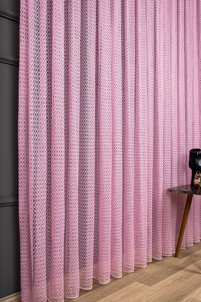 perdealemi Dantel Örme Seyrek Pile Pembe Tül Perde