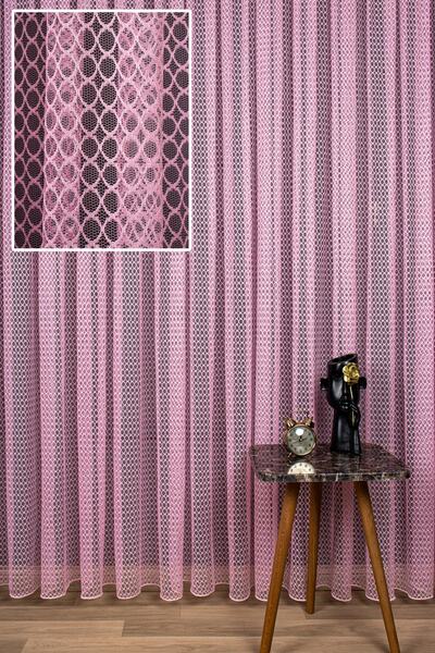 perdealemi Dantel Örme Pembe Tül Perde Yüksek Gramajlı, 100x250, Normal Pile,...