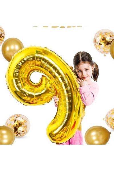 Parti dolabı 100 Cm Gold Gold Yellow Gold Large Foil 9 Number Balloon 40inc