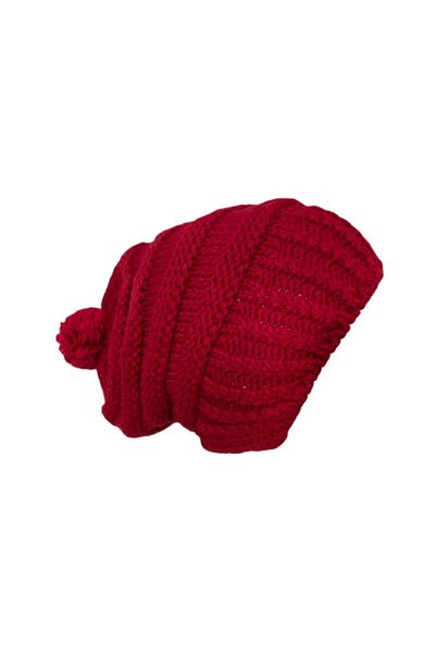Vemod Women's Knitted Beanie with Pompom - Claret Red