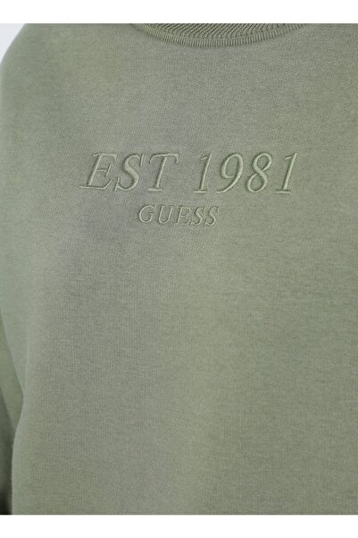 Guess Crew Neck Regular Fit Printed Khaki Women's Sweatshirt