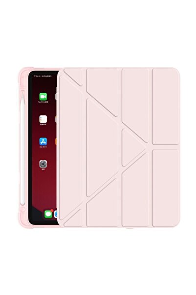 UnDePlus Samsung Galaxy Tab S7 S8 11 Inç X700 T870 Kılıf Kalem Bölmeli Trifolding Case Rose Gold