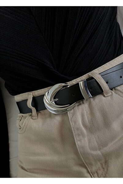 BE CHİC Curea de damă neagră argintie cu cataramă vintage