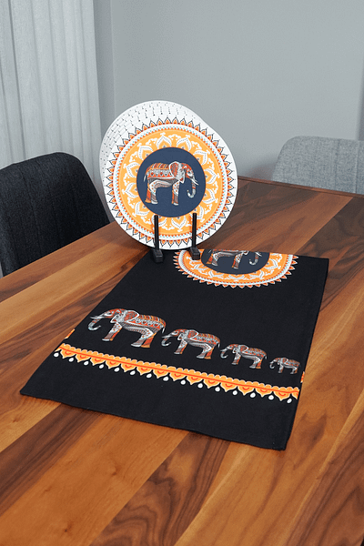 Viemso Ethnic Elephant Patterned Runner Set of 6 Charger Plates