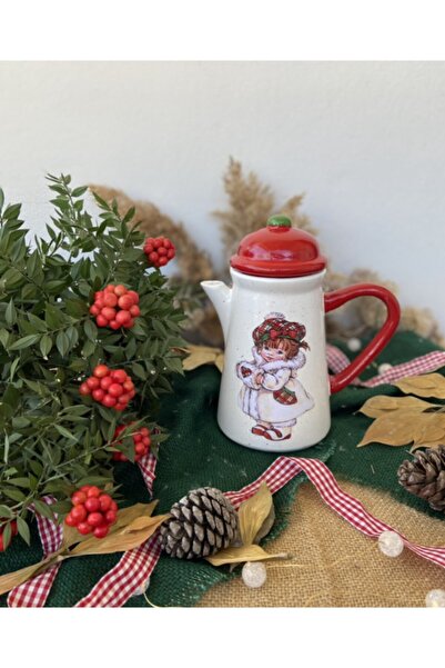 Handmadesign Kapaklı El Yapımı Seramik Sürahi - Yılbaşı Yeniyıl Temalı Beyaz ...