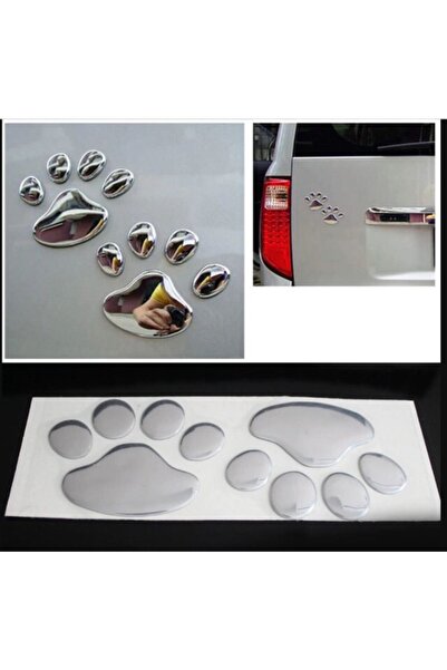 TSC 4 Adet 3d Krom Görünüm Kedi, Köpek Pati Etiket