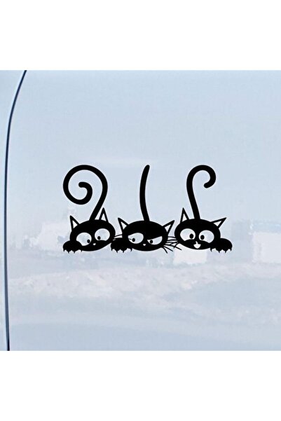 TSC ملصق لاصق لطيف على شكل قطة بثلاثة ذيول مقاس 17 سم باللون الأسود