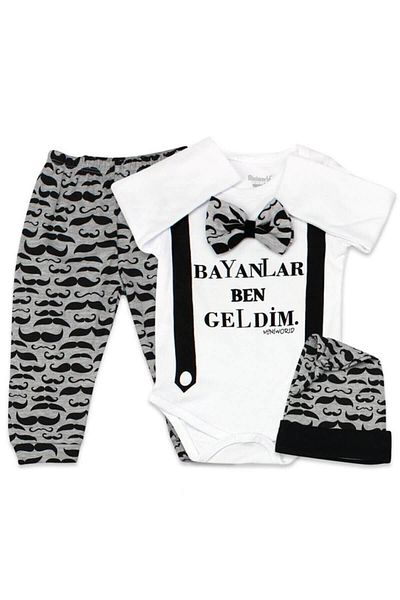 Miniworld Baby Boy Black Ladies I'M Here Written Suit 3 Piece
