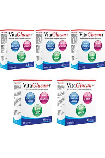 Allergo 5 Pieces Vitaglucan+ 30 Tablets| Beta Glukan + Vitamin C + Zinc