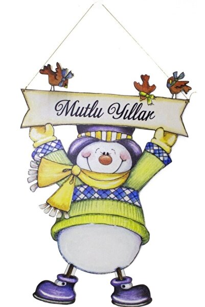 Yavuz Süs Ornament de ușă Om de zăpadă din lemn La mulți ani