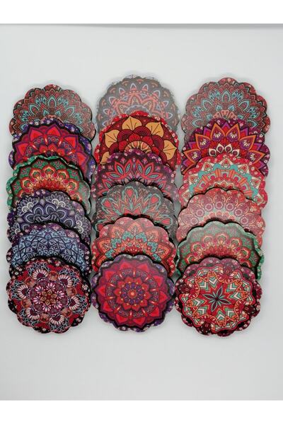 YEŞİLHAN Otantik Mandala Desenli Ahşap Bardak Altlığı Seti (6 Adet)