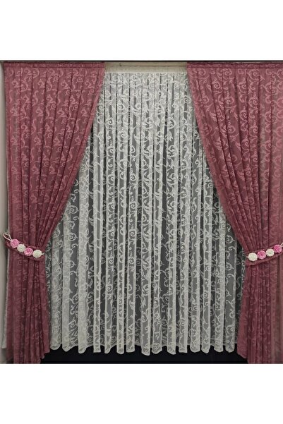 Artper Perdeniz Fon Perde 2 Kanat Tül Fon Perde Çiçek Ve Bağlama Kuşağı