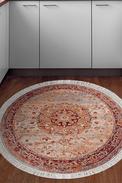 Alanur Home Eko Trend Dijital Kaymaz Taban Salon Halısı P1356 Yuvarlak Vintage Kırmızı