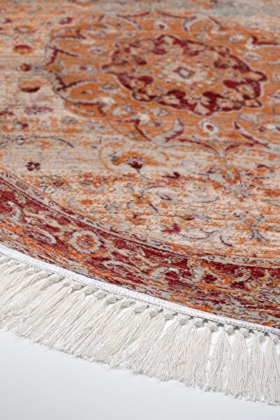Alanur Home Eko Trend Dijital Kaymaz Taban Salon Halısı P1356 Yuvarlak Vintage Kırmızı
