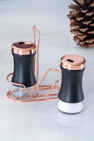ACAR Algae- 012015   2 Piece Glass Salt Shaker and Pepper Shaker Set with Stand