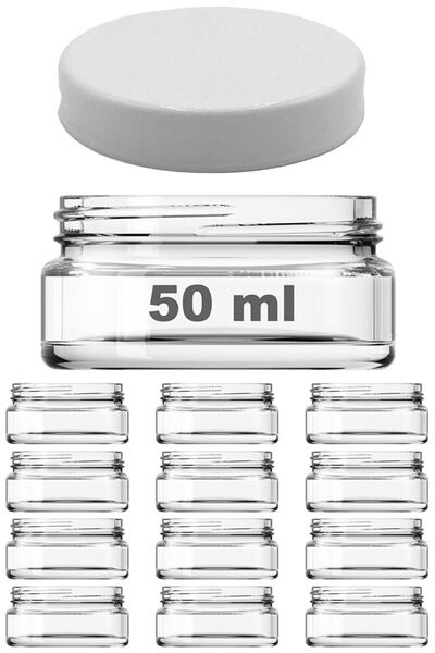 TEKNOSER 50 Ml Beyaz Kapaklı Şeffaf Cam Krem Kavanoz 12 Adet