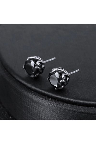 northstarshop Black Zircon Stone Vintage Design Nail-Proof Motorcycle Male 316l Steel Earrings (pair)
