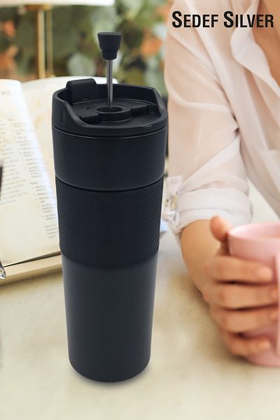 SEDEF SİLVER French Press Coffee Brewing 450 ml Coffee Thermos