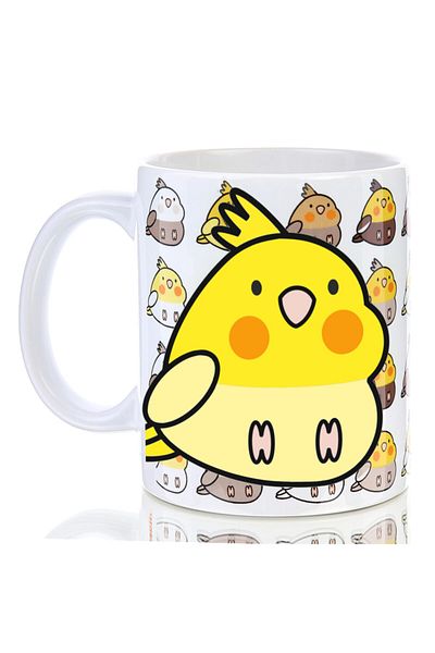 Kuşarkadaşım Cockatiel Cup Patterned Bird Cup on the Back Gift Yellow