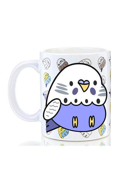 Kuşarkadaşım White Purple Patterned Budgie Cup - Gift
