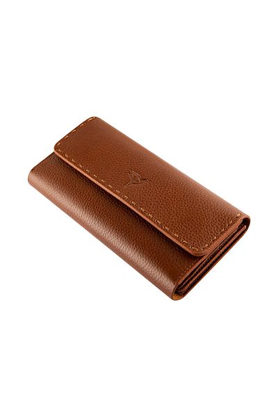 Garbalia Paris Genuine Leather Saddler Stitched Tan Women's Portfolio Wallet with Phone Compartment